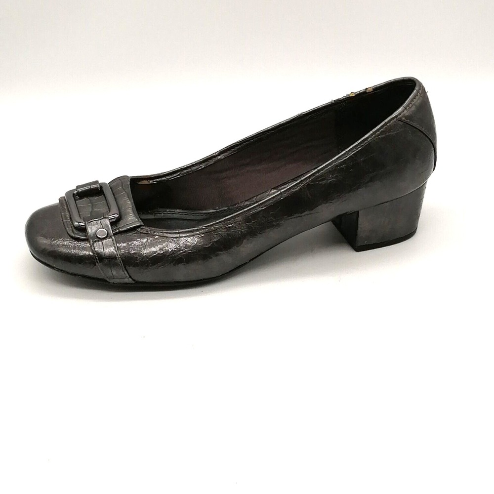 Life Stride Shoes Womens‎ Lynx Silver 9.5 Slip On Pumps Metal Ring Dressy Chic